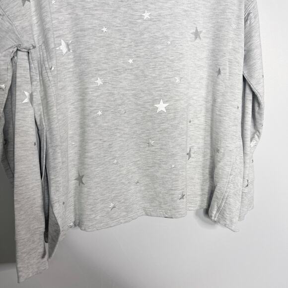 New Thread & Supply XS Gray Silver Star Print Crew Neck Pullover Top Side Split - Picture 7 of 10